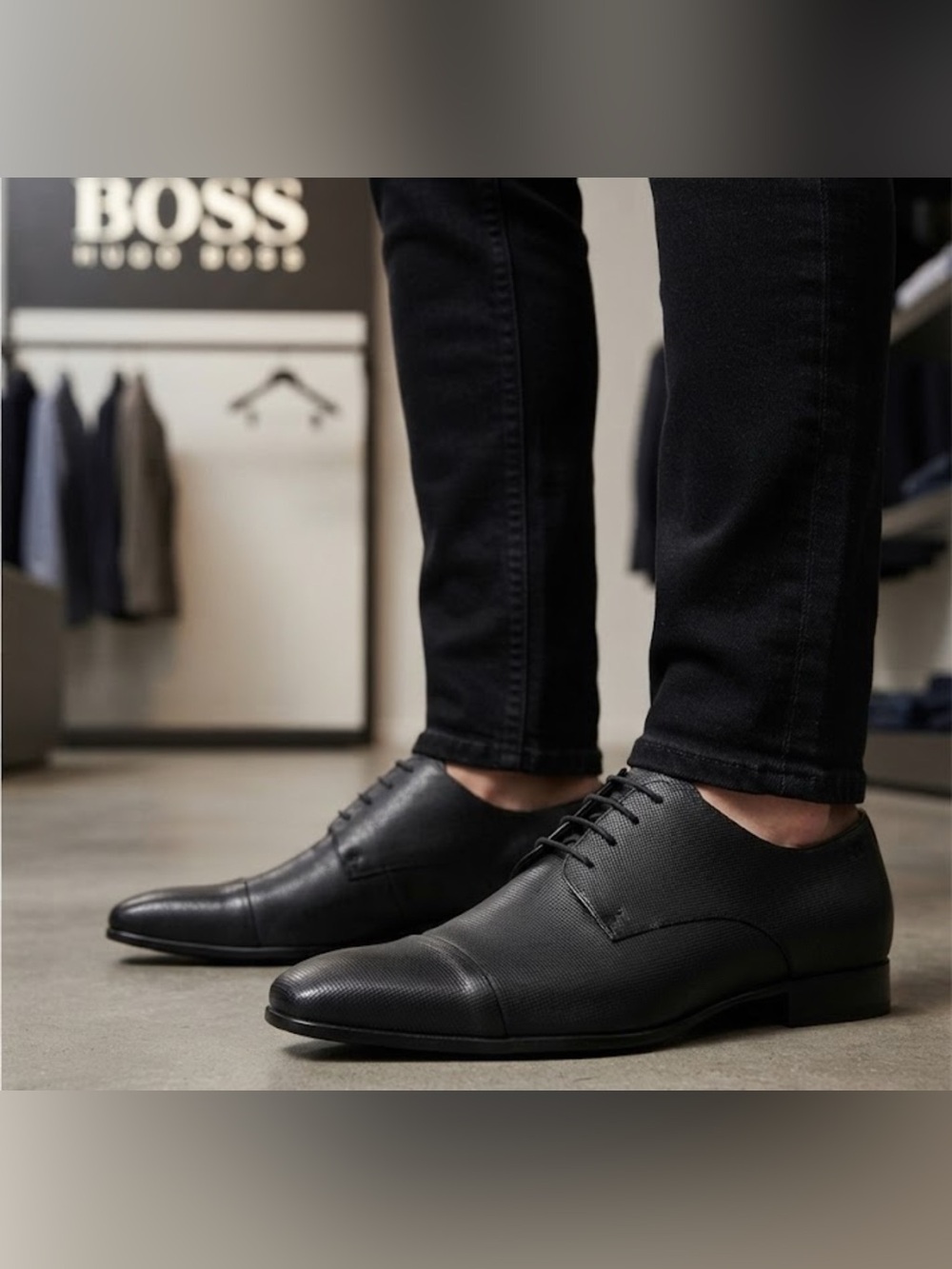 Authentic Boss Hugo Boss designer mens black leather lace up shoes sz 12